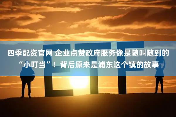 四季配资官网 企业点赞政府服务像是随叫随到的“小叮当”！背后原来是浦东这个镇的故事