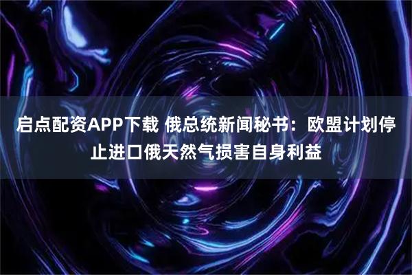 启点配资APP下载 俄总统新闻秘书：欧盟计划停止进口俄天然气损害自身利益